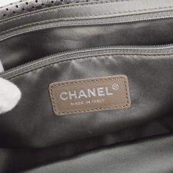 Pre Owned Chanel Silver Perforated Mademoiselle Lock Single Flap Shoulder Bag