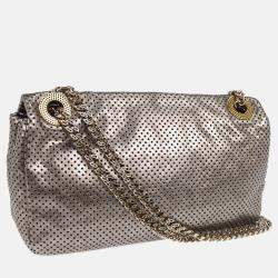 Pre Owned Chanel Silver Perforated Mademoiselle Lock Single Flap Shoulder Bag