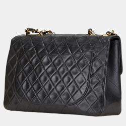 Pre Owned Chanel Coco Mark Deca Matelasse 34 Black Leather Chain Shoulder Bag