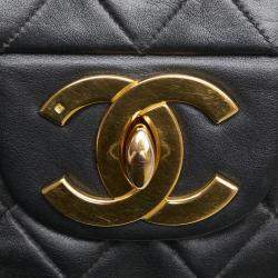 Pre Owned Chanel Coco Mark Deca Matelasse 34 Black Leather Chain Shoulder Bag