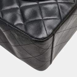 Pre Owned Chanel Coco Mark Deca Matelasse 34 Black Leather Chain Shoulder Bag
