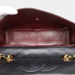 Pre Owned Chanel Coco Mark Deca Matelasse 34 Black Leather Chain Shoulder Bag