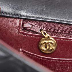 Pre Owned Chanel Coco Mark Deca Matelasse 34 Black Leather Chain Shoulder Bag