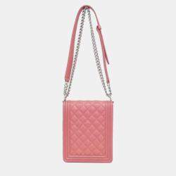 Pre Owned Chanel Boy Line Pink Calf Leather Shoulder Bag