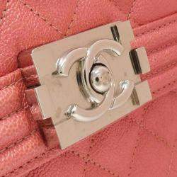 Pre Owned Chanel Boy Line Pink Calf Leather Shoulder Bag