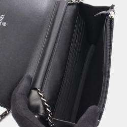 Pre Owned Chanel Coco Mark Black Leather Shoulder Bag