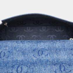 Pre Owned Chanel Coco Mark Shoulder Bag Indigo Blue Denim
