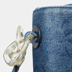 Pre Owned Chanel Coco Mark Shoulder Bag Indigo Blue Denim