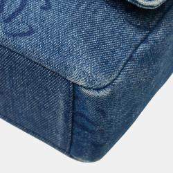 Pre Owned Chanel Coco Mark Shoulder Bag Indigo Blue Denim