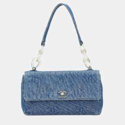 Pre Owned Chanel Coco Mark Shoulder Bag Indigo Blue Denim