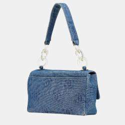 Pre Owned Chanel Coco Mark Shoulder Bag Indigo Blue Denim