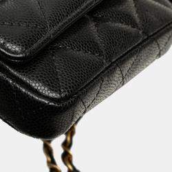 Pre Owned Chanel Mini Matelasse Coco Mark In Black Caviar Skin Waist Bag