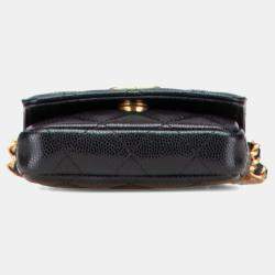 Pre Owned Chanel Mini Matelasse Coco Mark In Black Caviar Skin Waist Bag