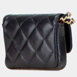 Pre Owned Chanel Mini Matelasse Coco Mark In Black Caviar Skin Waist Bag