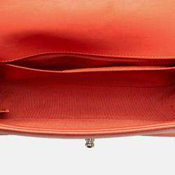 Pre Owned Chanel Coco Mark Boy 25 Shoulder Bag In Orange Multicolored Tweed And Lambskin