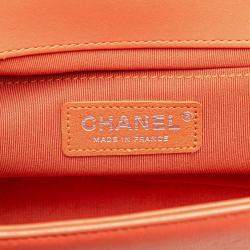 Pre Owned Chanel Coco Mark Boy 25 Shoulder Bag In Orange Multicolored Tweed And Lambskin