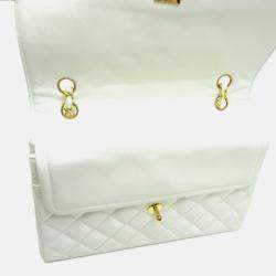 Pre Owned Chanel Paris Limited Edition Double Flap Shoulder Bag In White Lambskin