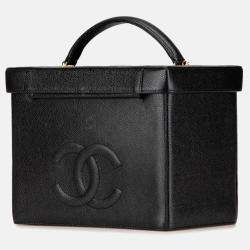 Pre Owned Chanel Coco Mark Vanity Bag Shoulder 2-Way Black Caviar Skin