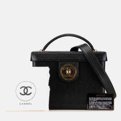Pre Owned Chanel Coco Mark Vanity Bag Shoulder 2-Way Black Caviar Skin