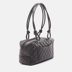 Pre Owned Chanel Cambon Bowling Bag Shoulder Leather Patent Leather  Brown