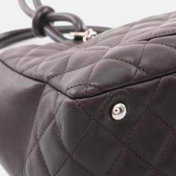 Pre Owned Chanel Cambon Bowling Bag Shoulder Leather Patent Leather  Brown