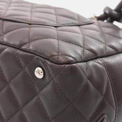 Pre Owned Chanel Cambon Bowling Bag Shoulder Leather Patent Leather  Brown