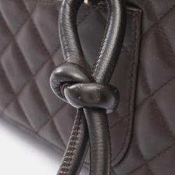 Pre Owned Chanel Cambon Bowling Bag Shoulder Leather Patent Leather  Brown