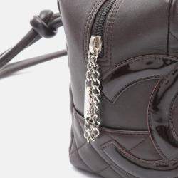Pre Owned Chanel Cambon Bowling Bag Shoulder Leather Patent Leather  Brown