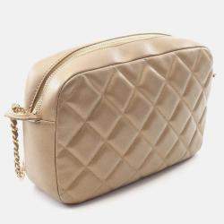 Pre Owned Chanel Matelasse Camera Bag Shoulder In Lambskin Leather  Gold