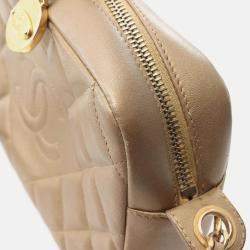 Pre Owned Chanel Matelasse Camera Bag Shoulder In Lambskin Leather  Gold