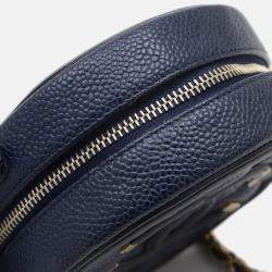 Pre Owned Chanel Cc Filigree Round Chain Shoulder Bag Caviar Navy