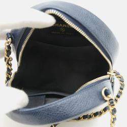 Pre Owned Chanel Cc Filigree Round Chain Shoulder Bag Caviar Navy