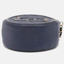 Pre Owned Chanel Cc Filigree Round Chain Shoulder Bag Caviar Navy