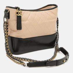 Pre Owned Chanel Gabriel De Hobo Shoulder Bag Leather Beige Black