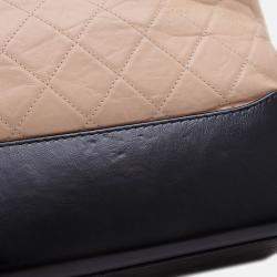 Pre Owned Chanel Gabriel De Hobo Shoulder Bag Leather Beige Black