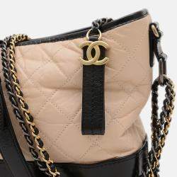 Pre Owned Chanel Gabriel De Hobo Shoulder Bag Leather Beige Black