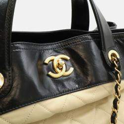 Pre Owned Chanel Matelasse In The Mix Chain Shoulder Tote Bag Handbag Leather Beige Black