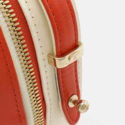 Pre Owned Chanel Matelasse Vanity Case Handbag Chain Shoulder Leather White Red