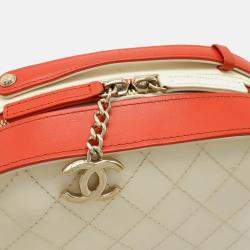 Pre Owned Chanel Matelasse Vanity Case Handbag Chain Shoulder Leather White Red