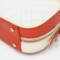 Pre Owned Chanel Matelasse Vanity Case Handbag Chain Shoulder Leather White Red