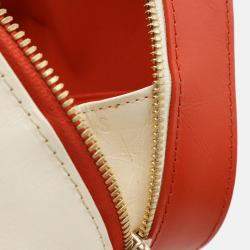 Pre Owned Chanel Matelasse Vanity Case Handbag Chain Shoulder Leather White Red