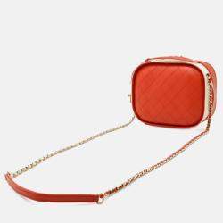 Pre Owned Chanel Matelasse Vanity Case Handbag Chain Shoulder Leather White Red