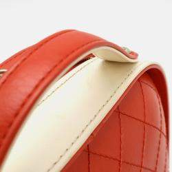 Pre Owned Chanel Matelasse Vanity Case Handbag Chain Shoulder Leather White Red