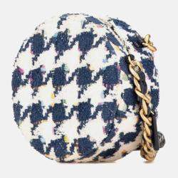 Pre Owned Chanel 19 Coco Mark Chain Shoulder Bag Handbag Ap0945 White Navy Multicolor Tweed Leather