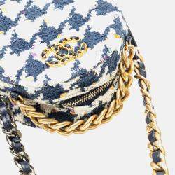 Pre Owned Chanel 19 Coco Mark Chain Shoulder Bag Handbag Ap0945 White Navy Multicolor Tweed Leather