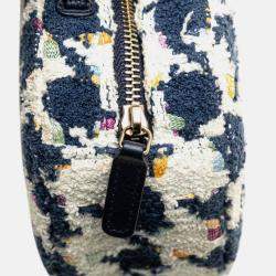 Pre Owned Chanel 19 Coco Mark Chain Shoulder Bag Handbag Ap0945 White Navy Multicolor Tweed Leather