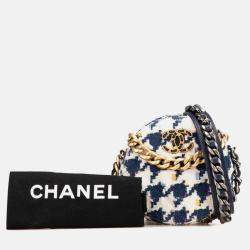 Pre Owned Chanel 19 Coco Mark Chain Shoulder Bag Handbag Ap0945 White Navy Multicolor Tweed Leather