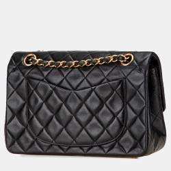 Pre Owned Chanel Black Small Classic Lambskin Double Flap