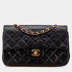 Pre Owned Chanel Black Small Classic Lambskin Double Flap