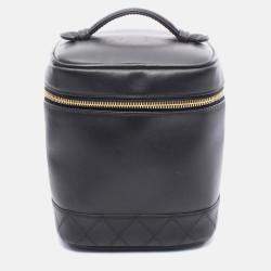 Pre Owned Chanel Vanity Black Leather Top Handle Bag